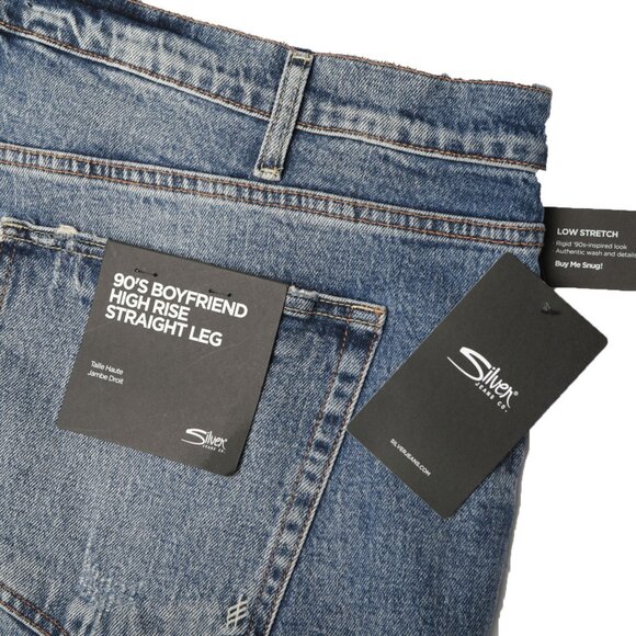 Silver 90s Boyfriend Jeans Hi Rise Straight Leg Blue Denim Distressed Selvedge N - Picture 13 of 13